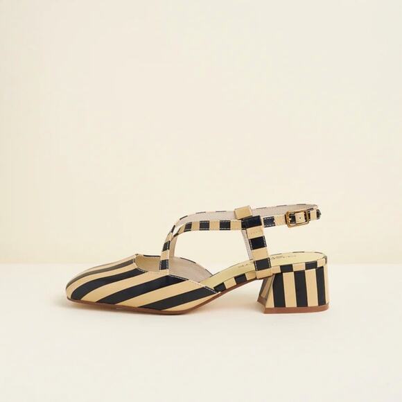 CHARLOTTE STONE Vera Black Oat Stripe Low Heel Cream Black Sz 9 NWOB $238 - Picture 3 of 5